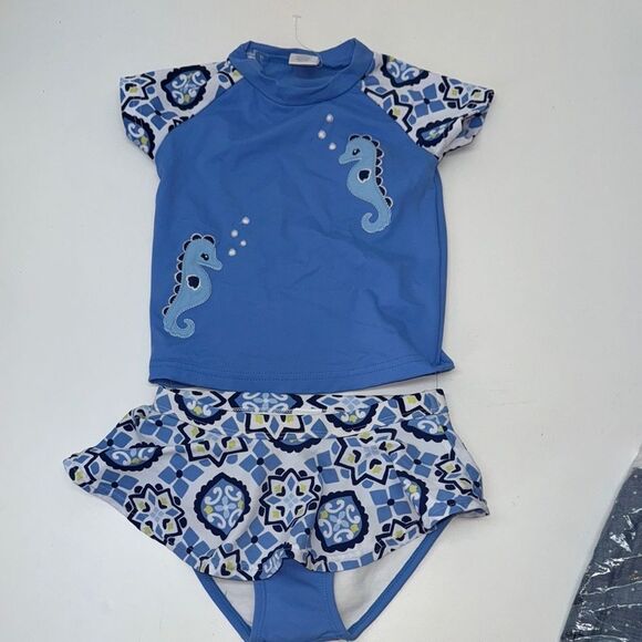 🔥Gymboree  Blue Rashguard Swim Set with Geometric Pattern - Picture 1 of 5